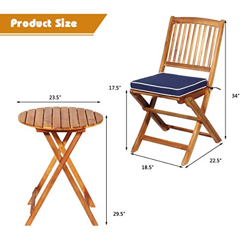 Giantex Wood Folding Table Set Ideal for Garden Yard & Outdoor Spaces (Natural & Navy Blue)