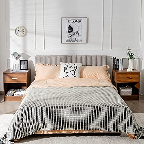 Giantex Walnut Nightstand Set of 2 for Bedroom Office
| Giantex Farmhouse Bedside Table with Drawer and Open Storage Ca