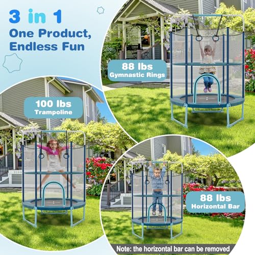 Giantex 60" Kids Trampoline, Outdoor Indoor Mini Trampoline for Toddlers, 5 Ft Net Included, 85" High with Detachable Ri