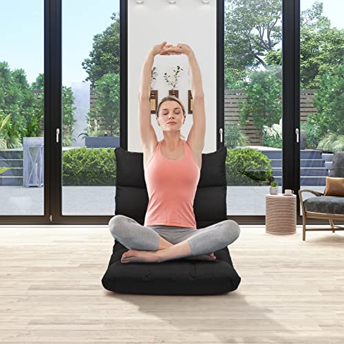 COSTWAY Black Folding Gaming Chair for Adults and Kids with 14 Adjustable Positions