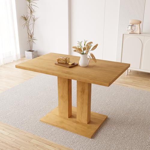 Modern 46'' Kitchen Dining Table, Sturdy Construction for Home and Small Spaces, Rectangular White Dining Table (Oak-Tab