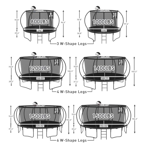 **2025 Upgraded 12 FT 1500lbs Tranpoline with Light+Sprinkler+Socks for Kids and Adults**
| **14 FT 1500lbs Tranpoline