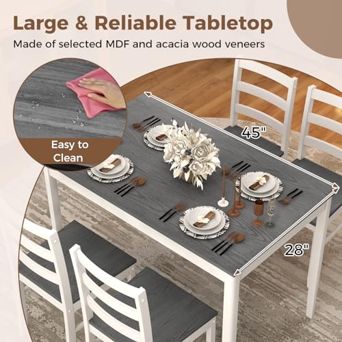 COSTWAY Dining Table Set for 4 + Grey + Wood Kitchen Table Chairs + Space-Saving Design + Modern Kitchen Dining Room Fur