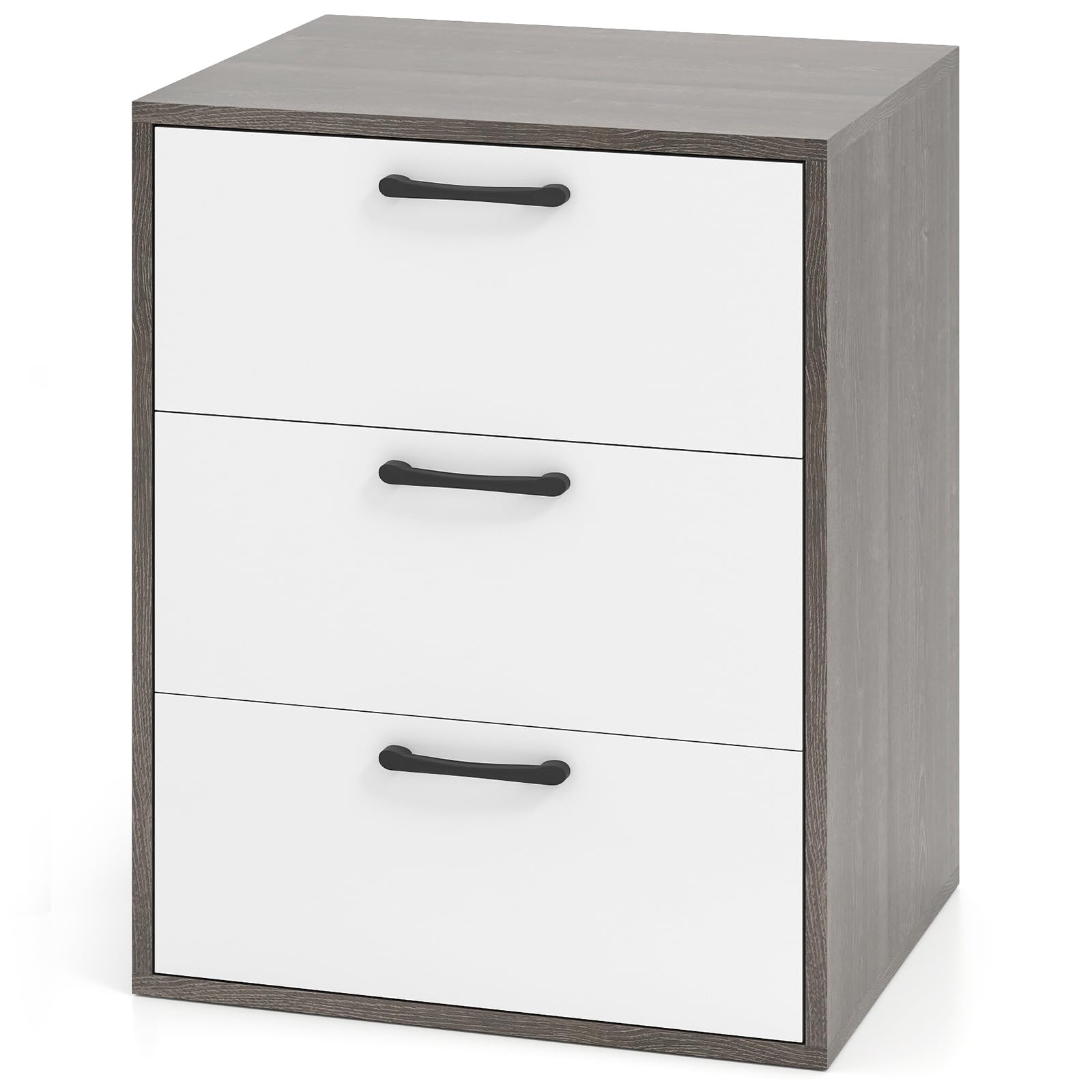 Giantex White & Grey Nightstand with 3 Drawers for Bedroom and Home Office