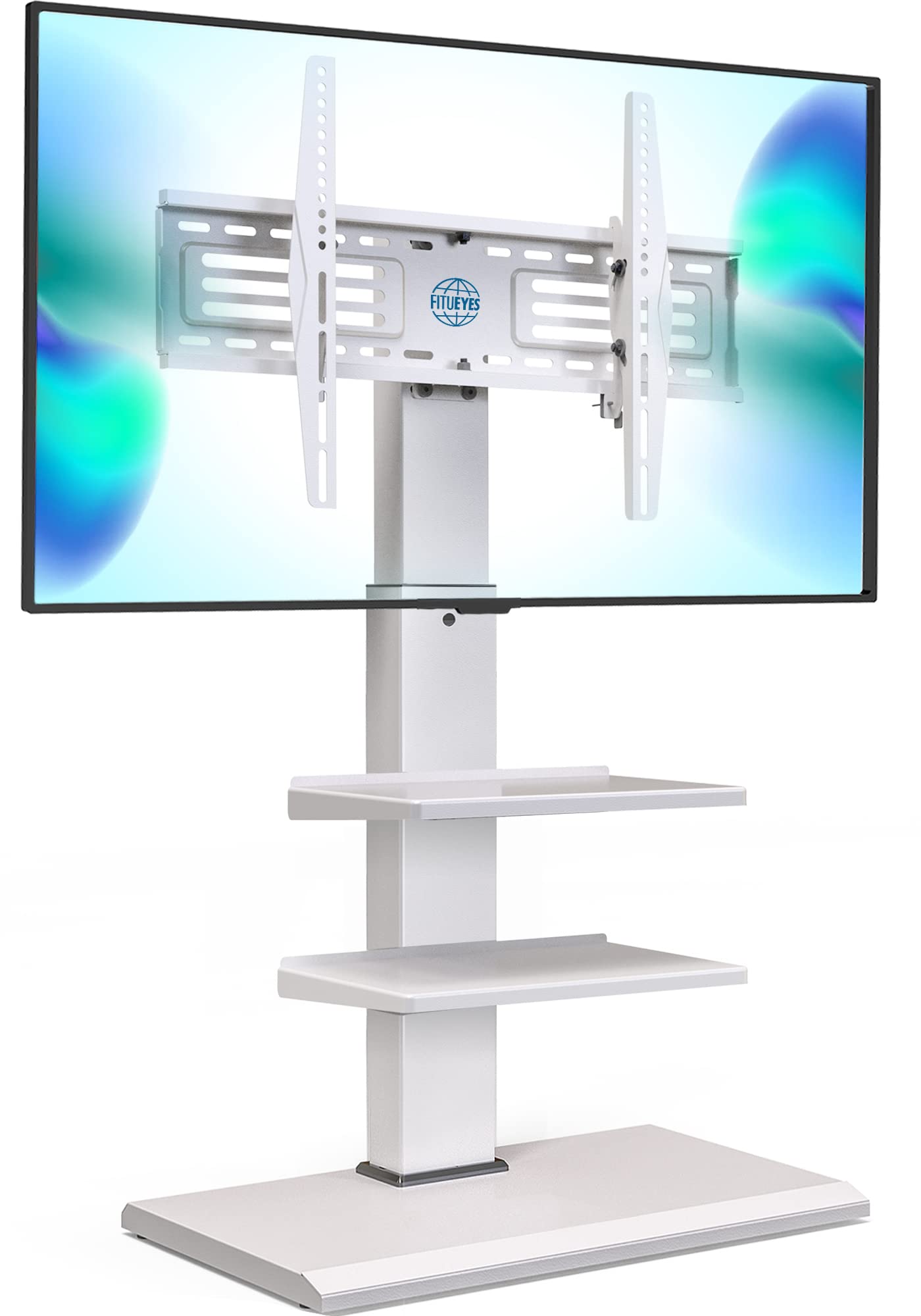FITUEYES Iron Base Universal Floor TV Stand White for 32-75 Inch TVs with Swivel Tilt and Height Adjustment
