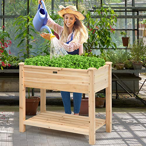 Giantex Elevated Wood Planter Box for Vegetable Gardening Outdoor Patio Natural