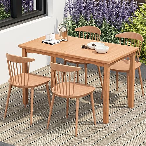 Giantex Patio Rectangle Dining Table for Outdoor and Indoor Use, 6 Person Capacity, Indonesian Teak Wood, Spacious Slatt