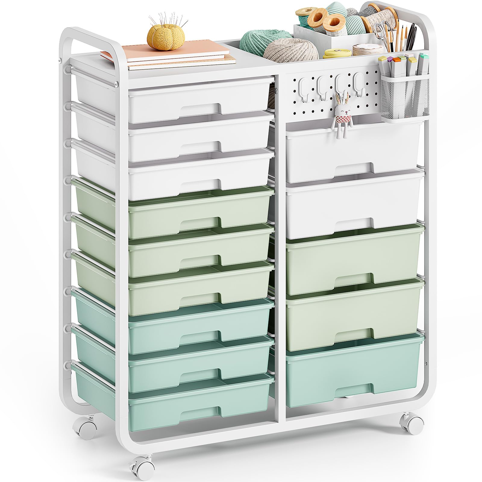  14-Drawer Rolling Cart with Tabletop & DIY Pegboard for Classroom Organizers
| Storage Cart with Wheels for Home and Of