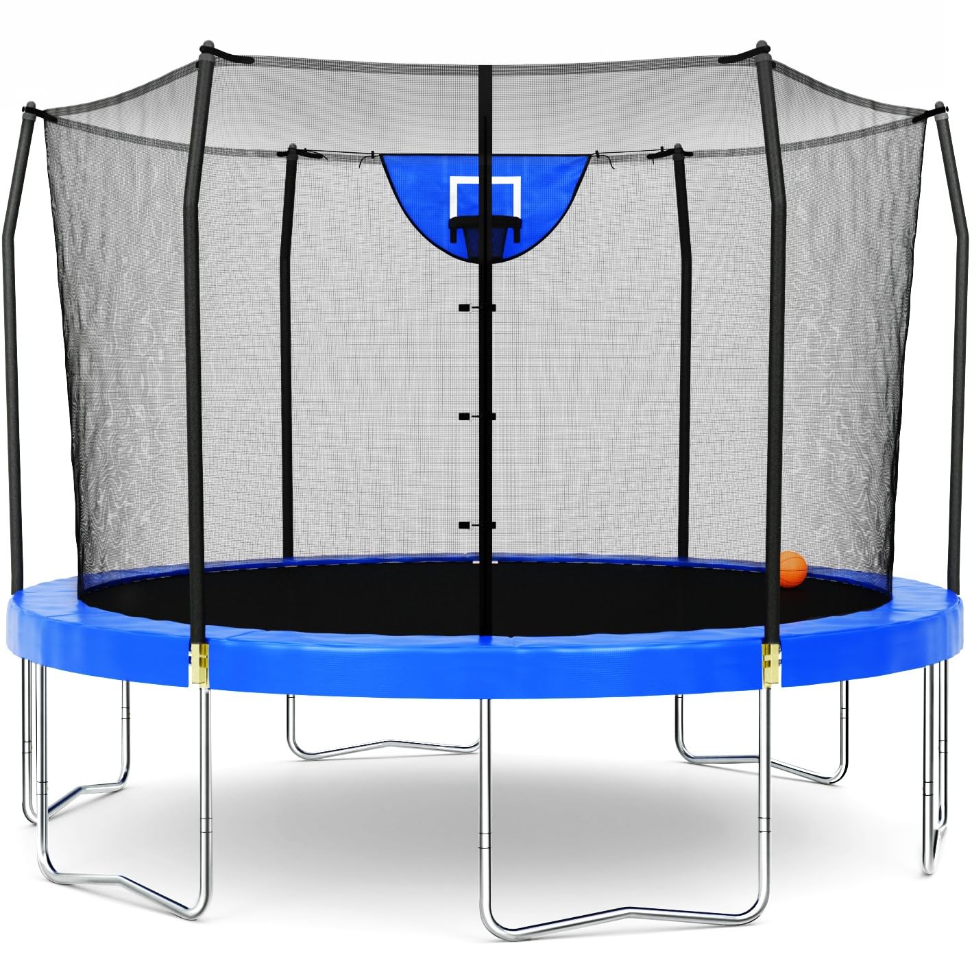 Skywalker 8 FT Jump N' Dunk Round Outdoor Trampoline with Net & Mat for Kids & Families