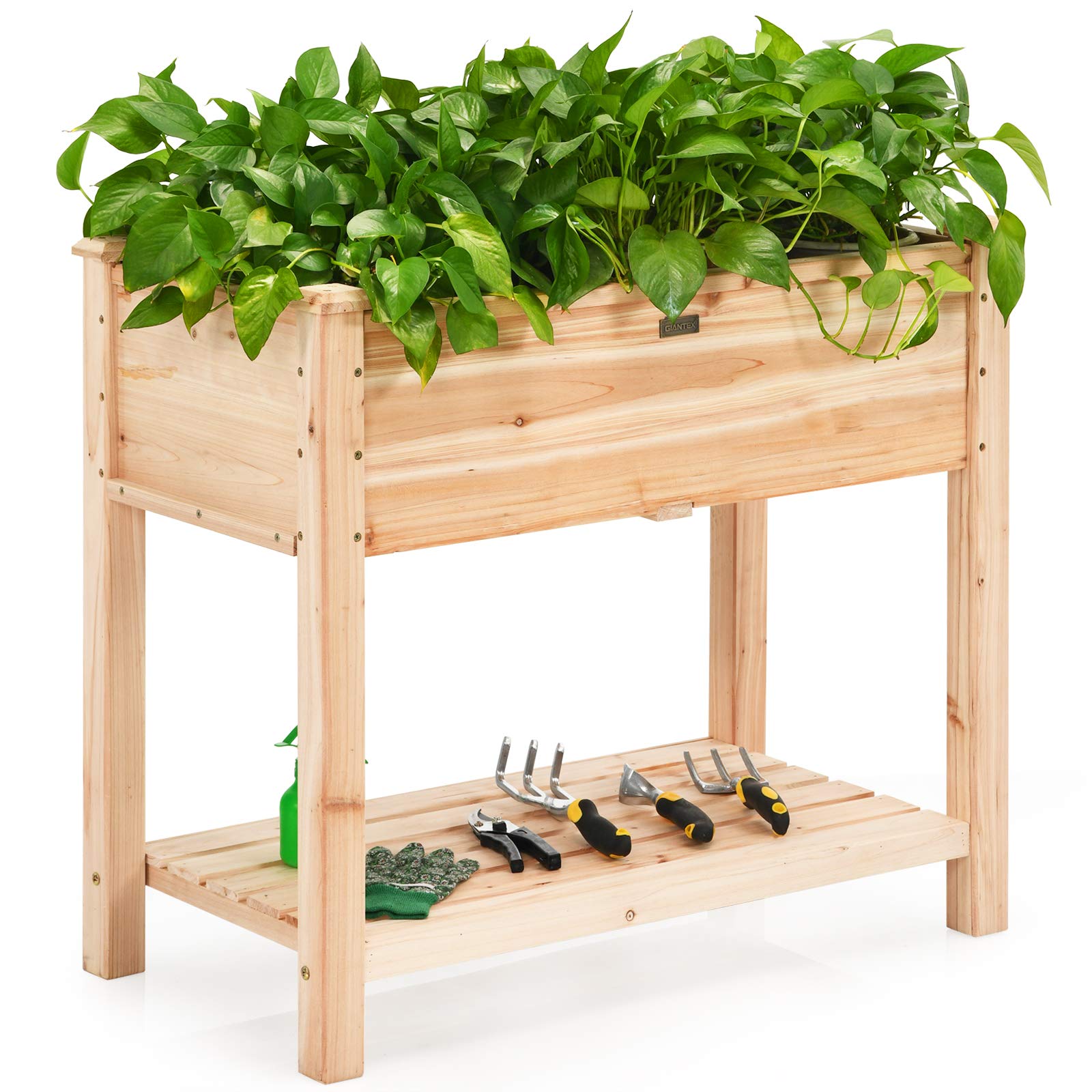 Giantex Elevated Wood Planter Box for Vegetable Gardening Outdoor Patio Natural