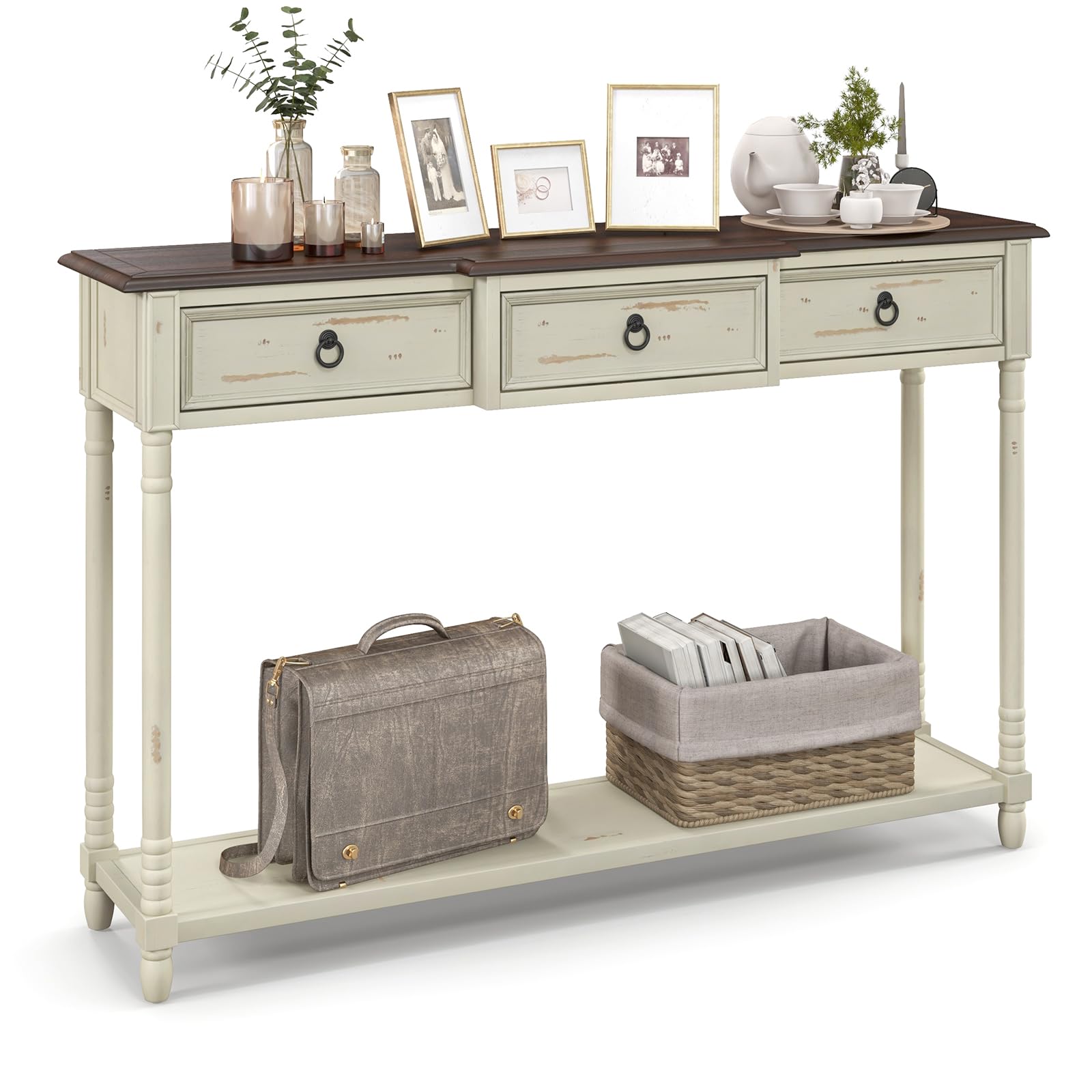 Giantex Rustic Farmhouse Console Table with 3 Drawers for Hallway and Living Room
| Giantex Solid Wood Legs Console Tab