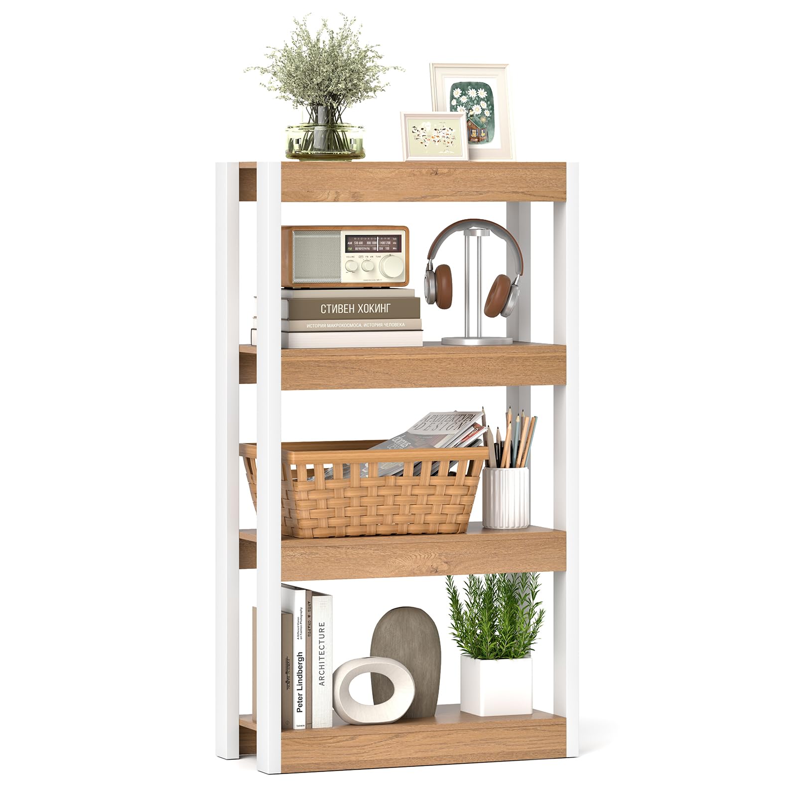 Giantex Wooden Bookcase Natural & White