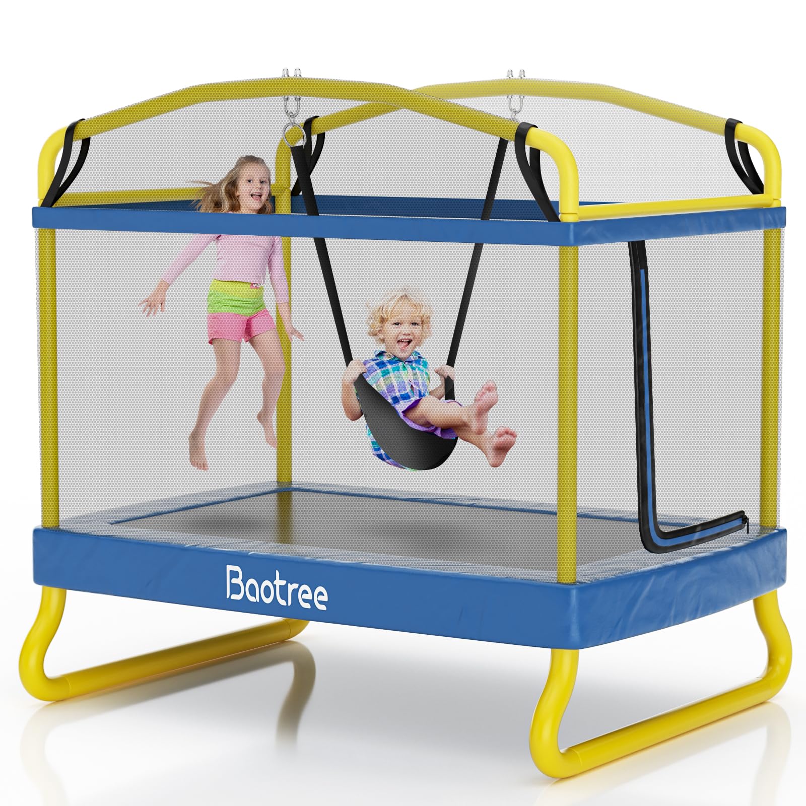 6.5FT Rectangle Trampoline for Kids, ASTM Approved Recreational Trampolines with Swing  
78” Safety Enclosure Net Trampo
