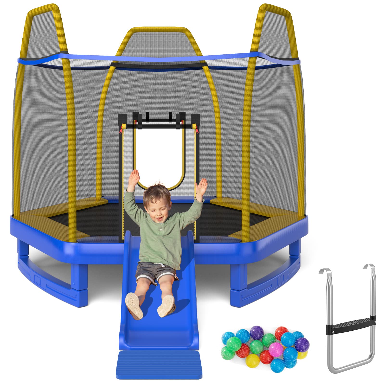 Giantex 7 FT Kids Trampoline with ASTM Approval for Safety and Fun Scenes